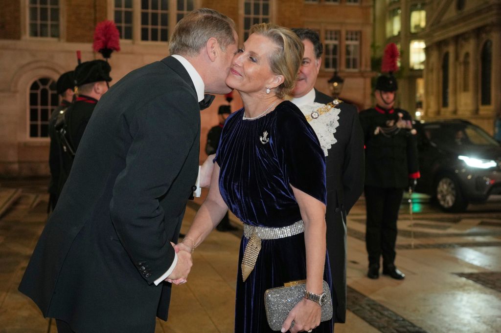 LONDON, ENGLAND - NOVEMBER 27:  Sophie, Duchess of Edinburgh is greeted as she attends the Biennial RIFLES Awards Dinner on November 27, 2025 in London, England. (Photo by Kin Cheung - WPA Pool/Getty Images)