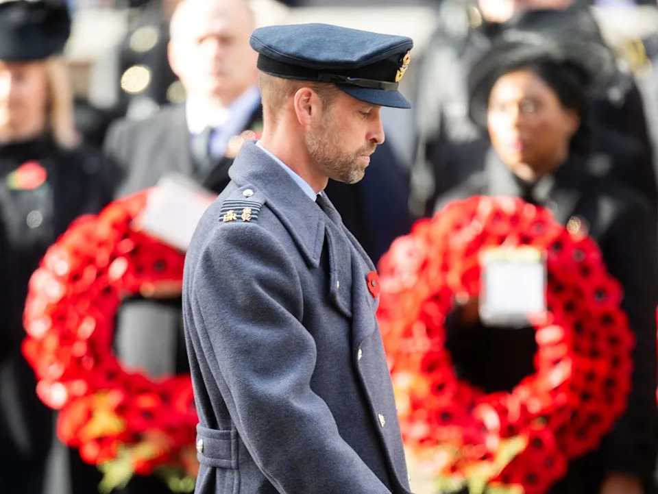 Getty Images Prince William at the National Service of Remembrance at the Cenotaph in 2025.
