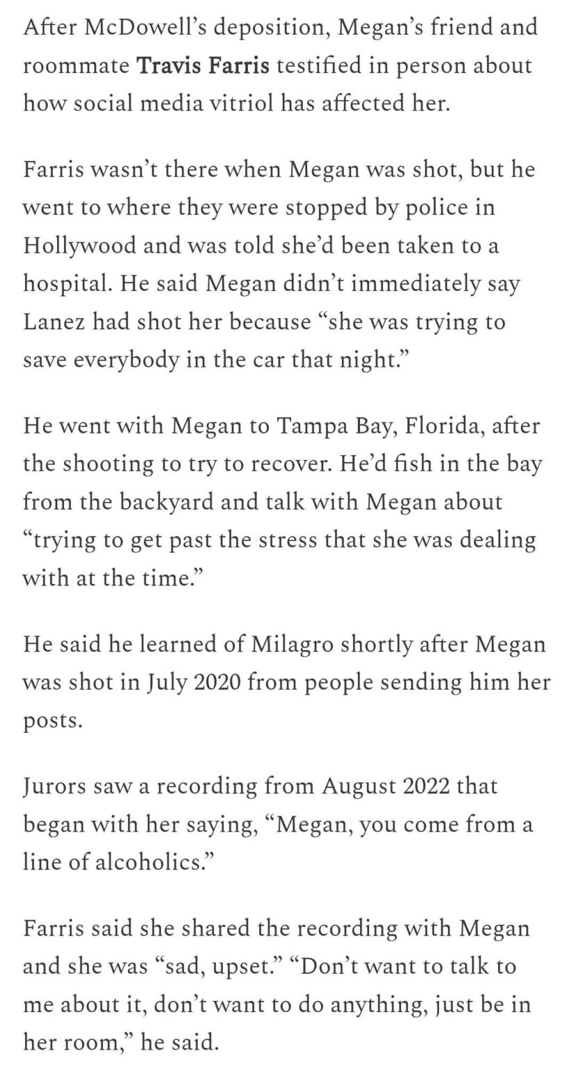 Testimony in Megan Thee Stallion's case against blogger, Milagros, reveals that Megan was diagnosed with PTSD after being shot, was in a hospital for months to treat her depression and lost millions of dollars in deals, including a partnership with COD after learning her character could be shot at.