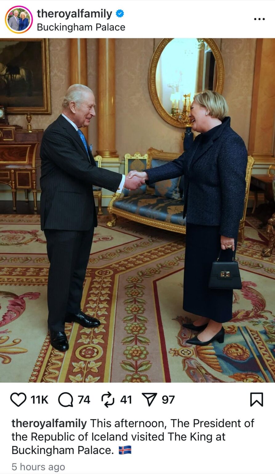 This afternoon, The President of the Republic of Iceland visited The King at Buckingham Palace