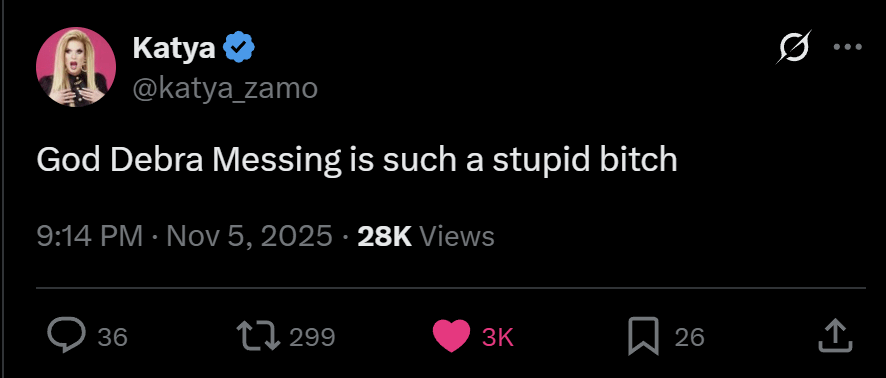 Yekaterina Petrovna Zamolodchikova but your dad just calls her Katya comments on Debra Messing