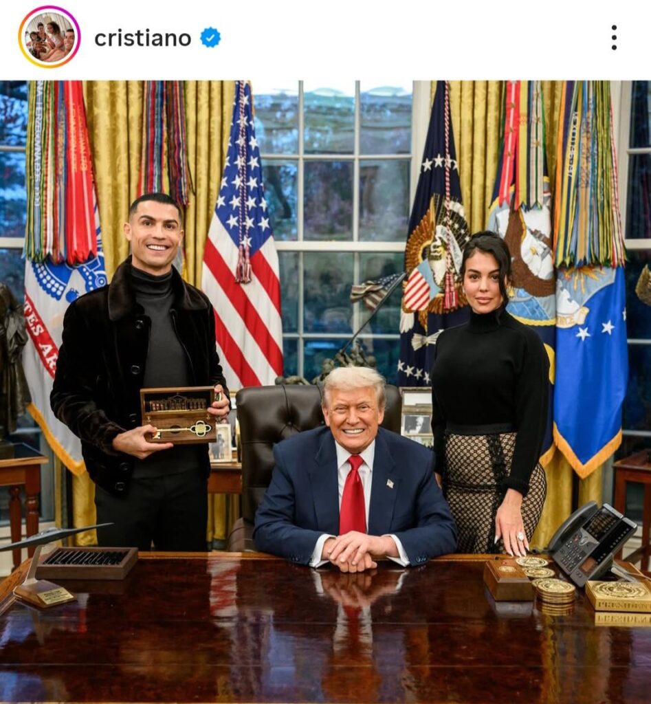 Admitted rapist Cristiano Ronaldo thanks convicted felon, rapist and Jeffrey Epstein's bestie Donald Trump for a warm welcoming at the White House.