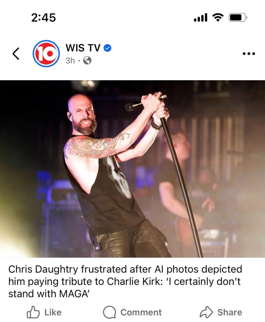 Chris Daughtry upset over AI photos depicting him paying tribute to Charlie Kirk
