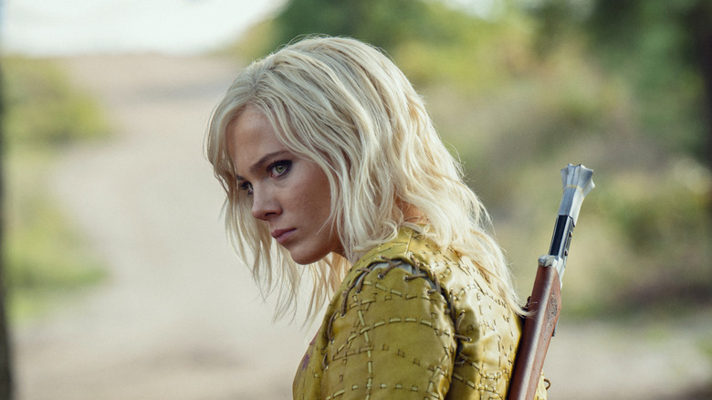 Freya Allan's Ciri with a sword on her back on The Witcher