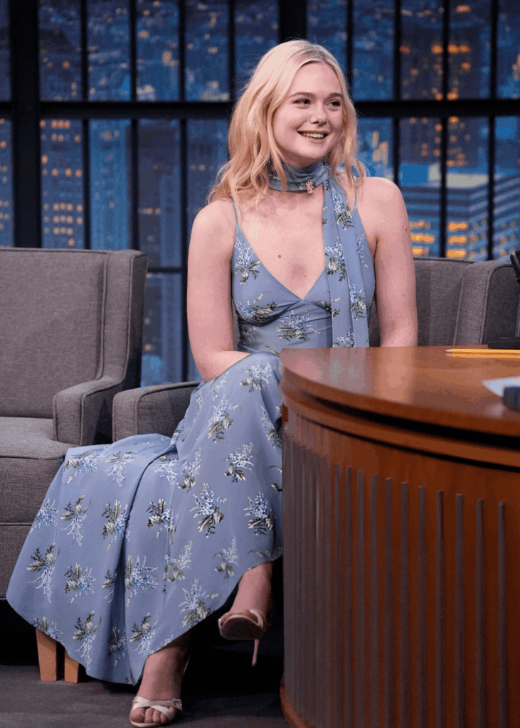 Elle Fanning wearing Rodarte SS26 at Late Night with Seth Meyers. ( November 11, 2025 )