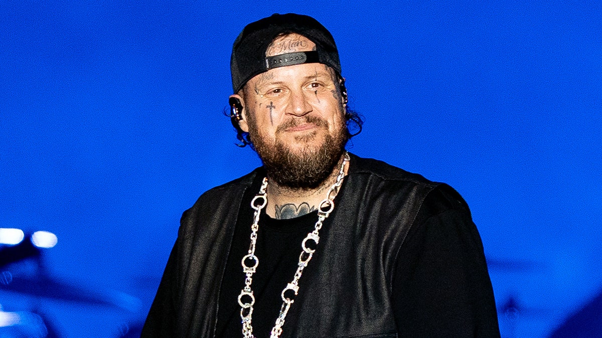 Jelly Roll performing onstage at Country Thunder Wisconsin in Twin Lakes on July 19, 2025.