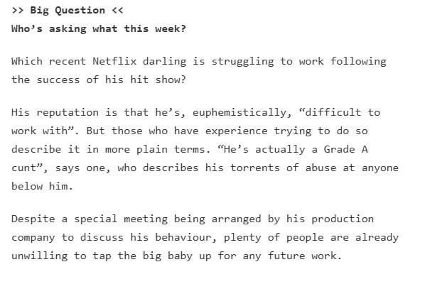 From today's Popbitch - who could this be?