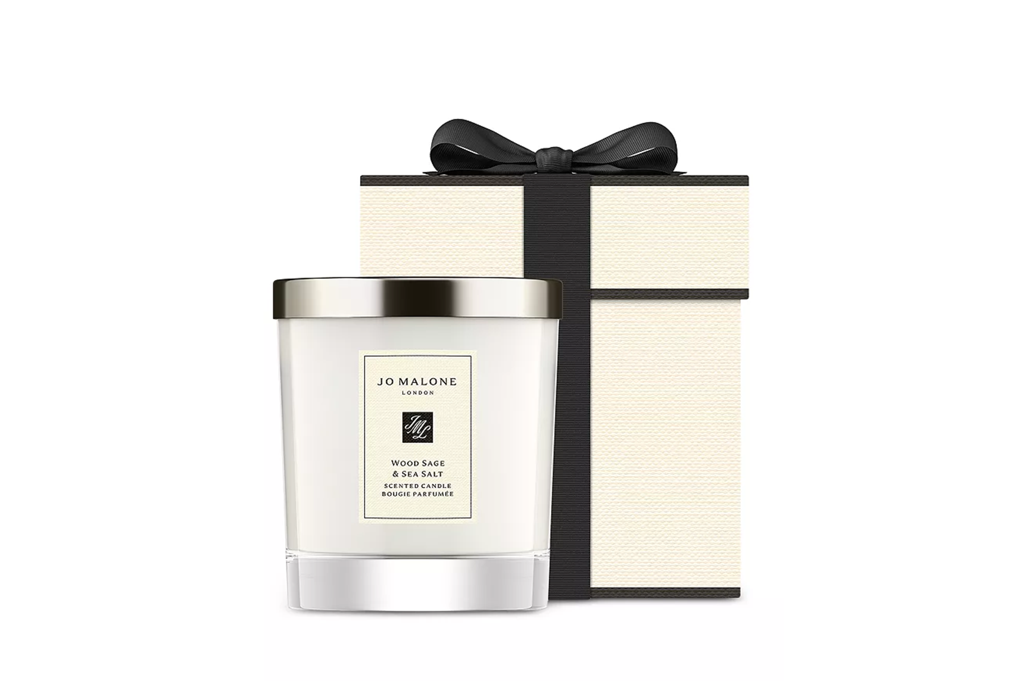 Jo Malone Wood Sage & Sea Salt Scented Candle with packaging.