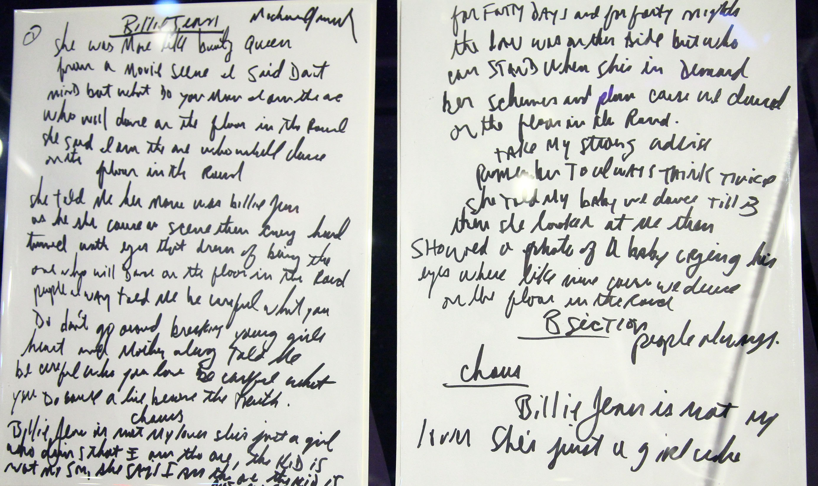 Michael Jackson's original handwritten lyrics