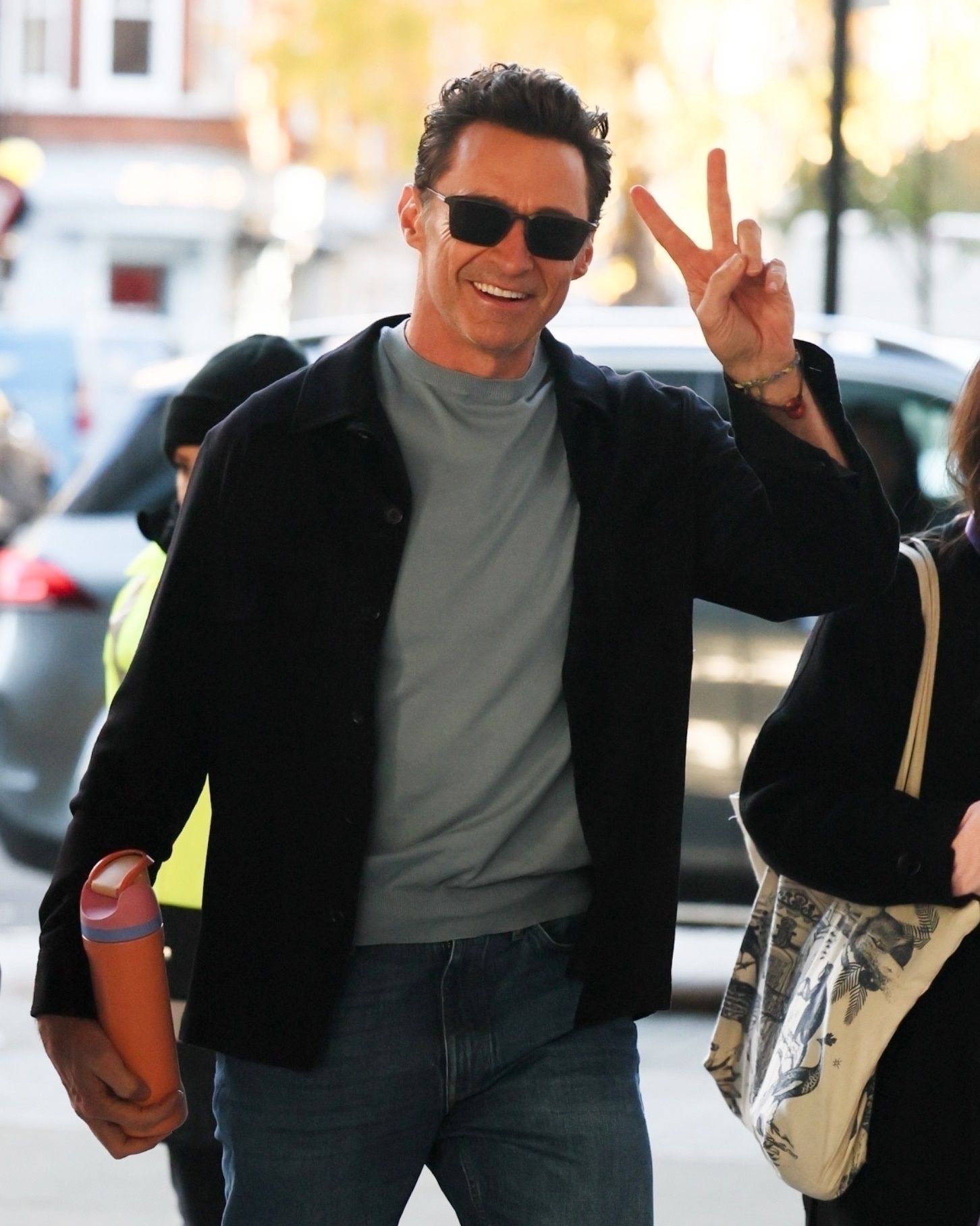 Hugh Jackman was in high spirits as he arrived at the BBC studios in London.