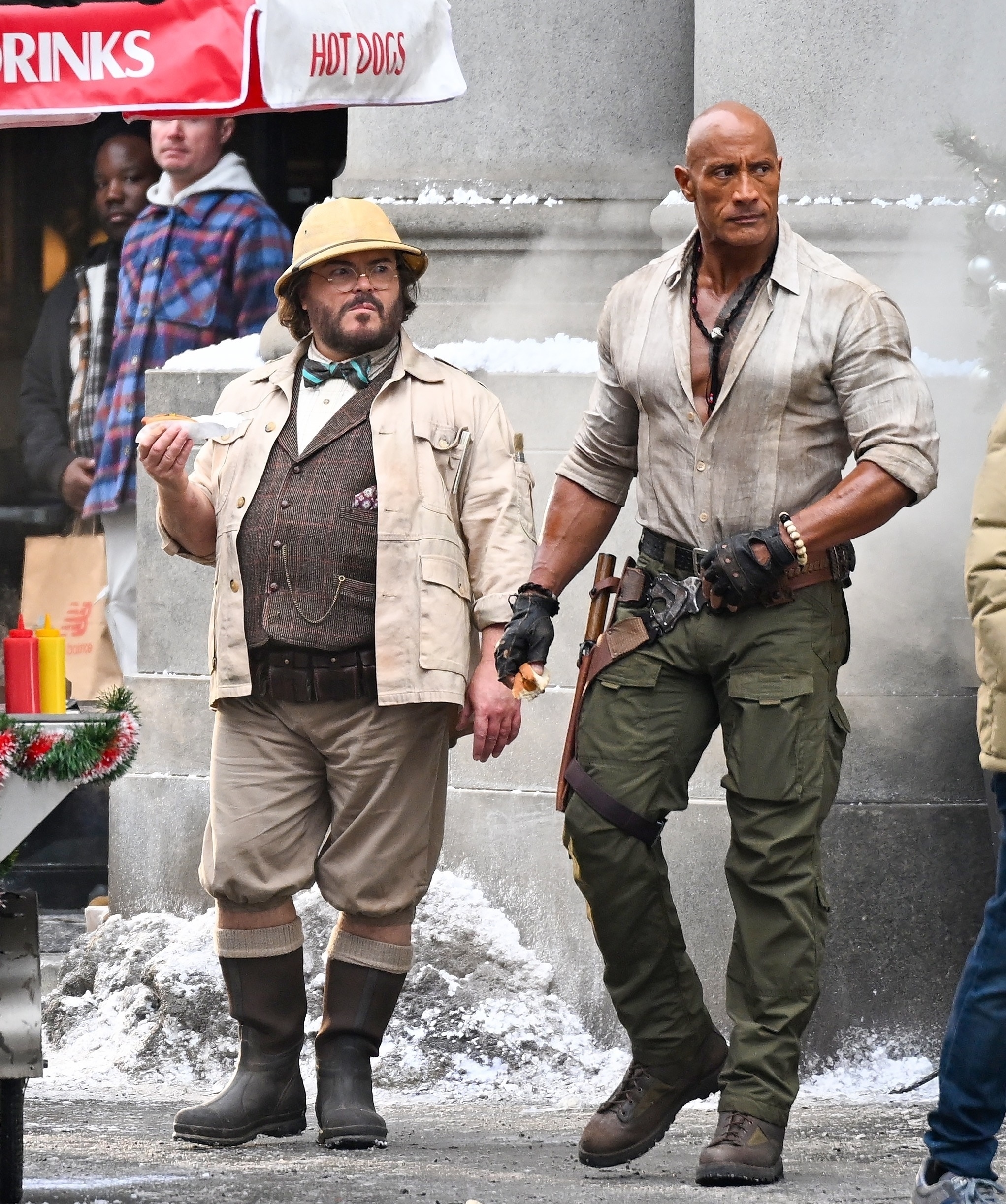 Dwayne Johnson and Jack Black film a scene for "Jumanji 3" in Los Angeles.