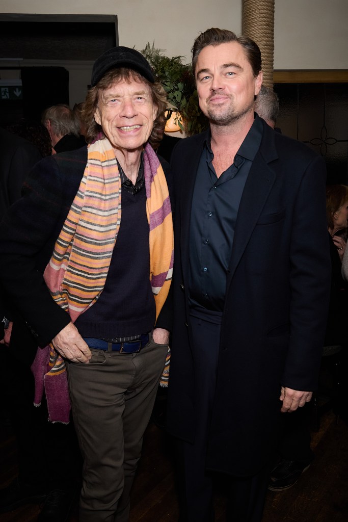 Mick Jagger and Leonardo DiCaprio attend a celebration of "One Battle After Another" at The Hart Pub, London.