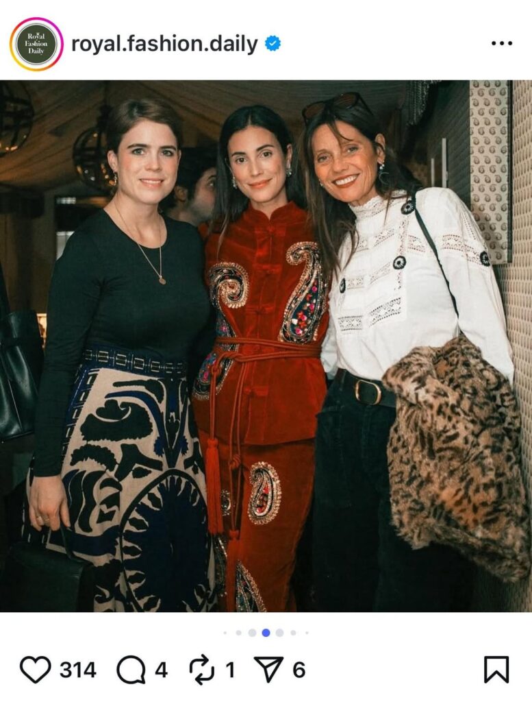 Princess Eugenie and Alessandra de Osma, Princess Christian of Hanover, spotted together in London at a dinner for the clothing brand Phillipa 1970 which Alessandra co-owns