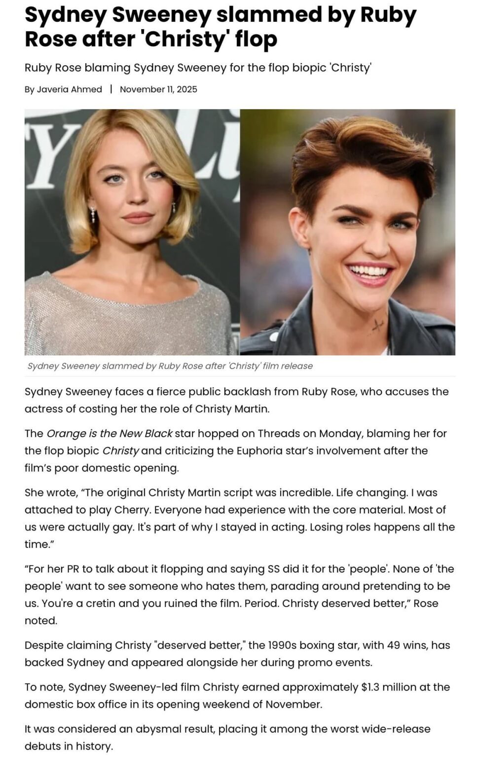 Ruby Rose on Sydney Sweeney