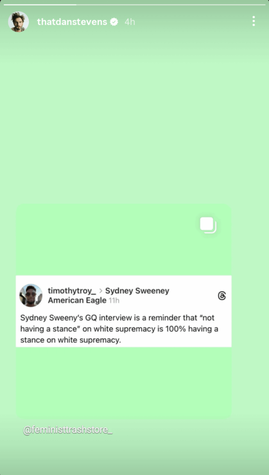 Dan Stevens shares a post calling out Sydney Sweeney on Instagram