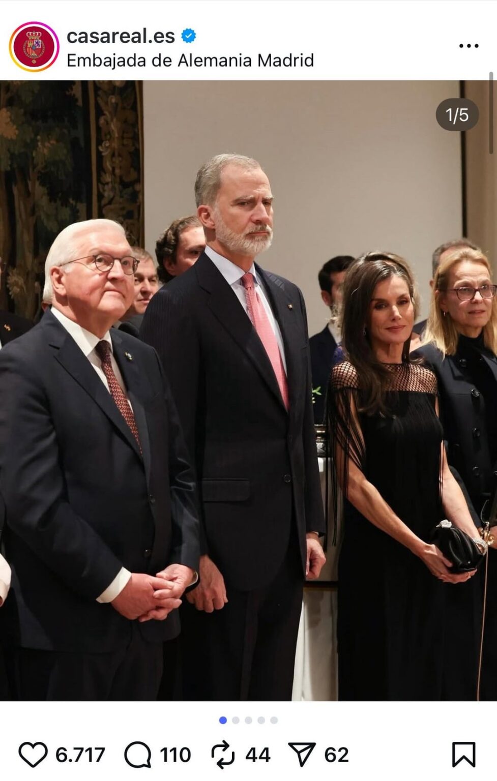 Letizia rewears dramatic black fringe Hugo Boss dress to reception honouring German president