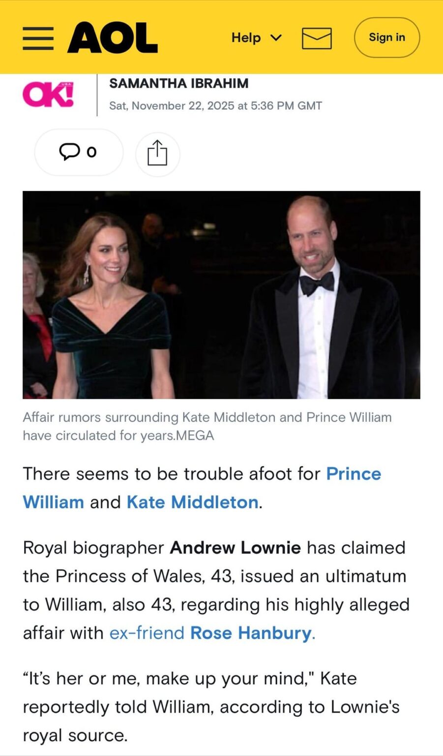 Andrew Lownie wrote a Substack about Kate, William and Rose Hanbury affair then deleted it within hours; claimed source told him the couple went to marriage counselling