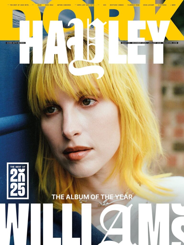 Hayley Williams covers the December 2025/January 2026 Issue of Dork Magazine. Photographed by Zachary Gray.