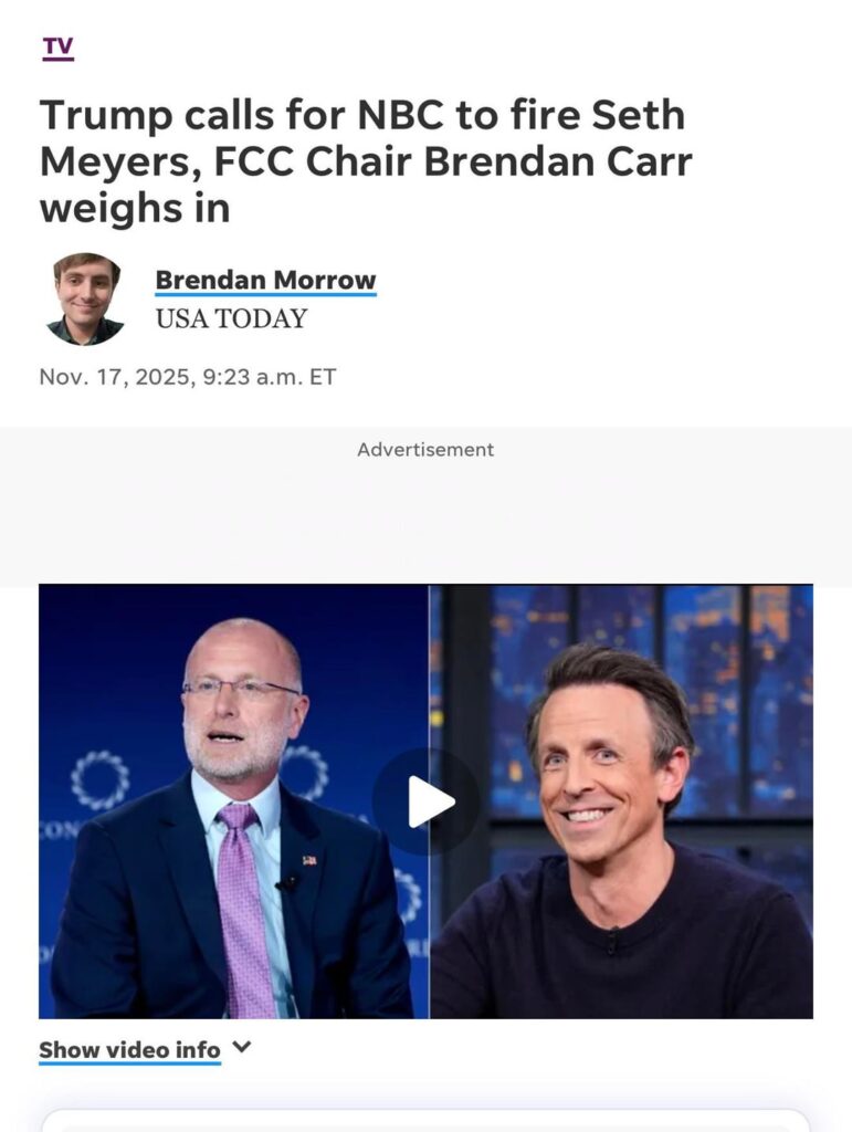 President Trump wants Seth Meyers fired, the FCC chair amplified the message