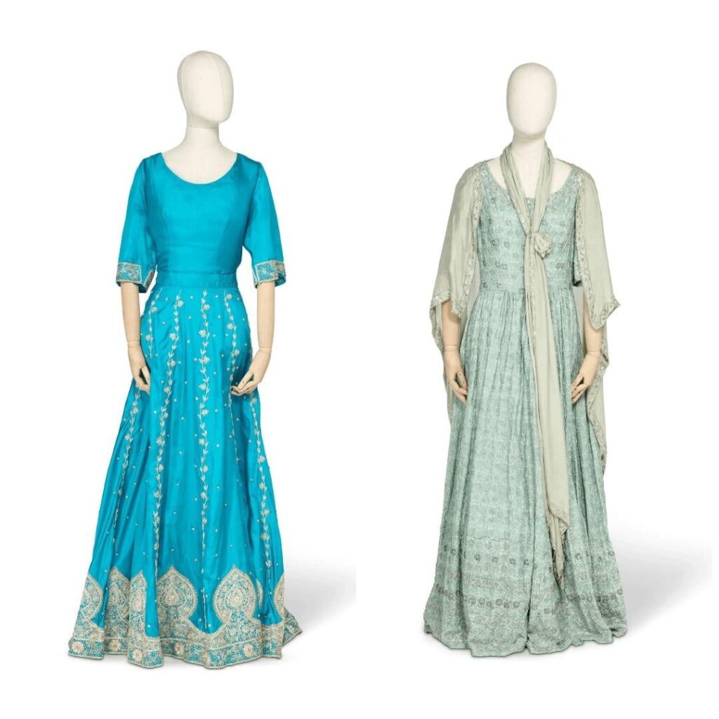 Gowns made for Lady Glenconner, maid of honour at Queen Elizabeth II's coronation and who also served as a lady in waiting to Princess Margaret, up for auction at Bonham's tomorrow starting at £500