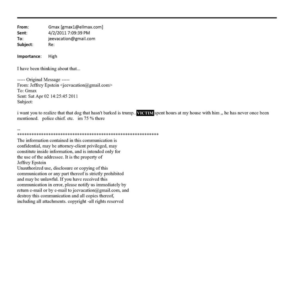 House Democrats have released emails in which Jeffrey Epstein sent messages to his longtime confidante Ghislaine Maxwell and the author Michael Wolff suggesting that Donald Trump knew about the convicted sex offender’s abuse and “spent hours at my house” with a victim.