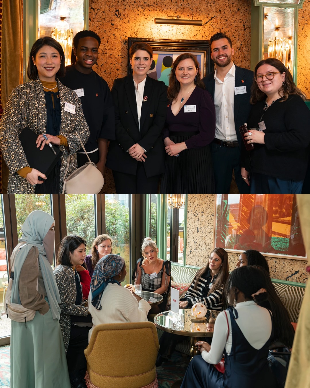Princess Eugenie posing with a group of mentoring students at an event