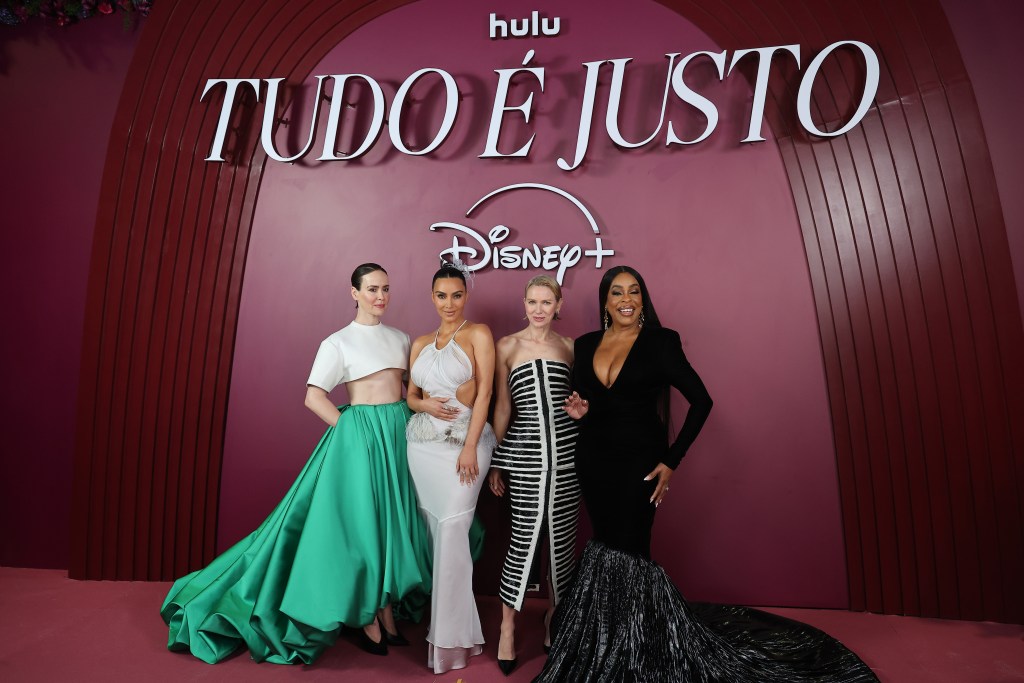 Sarah Paulson, Kim Kardashian, Naomi Watts, and Niecy Nash attend the red carpet for the series "All's Fair" by Disney+ at Teatro Copacabana Palace on November 10, 2025 in Rio de Janeiro, Brazil. 