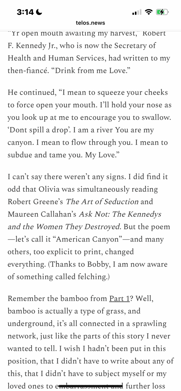 Apparently RFK JR wrote Olivia Nuzzi the worst poem in existence