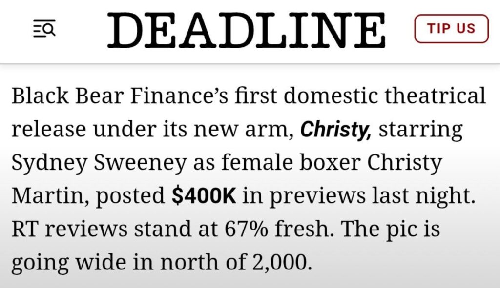 ‘Christy' made $400K in previews on Thursday ☠️