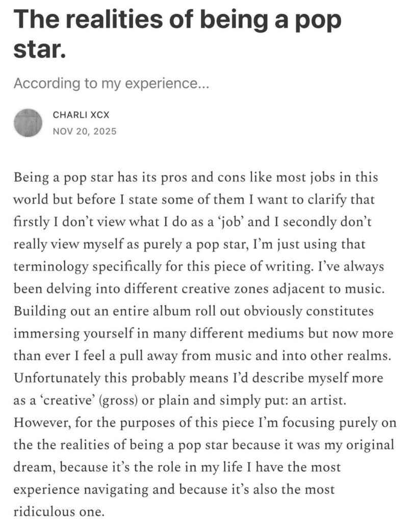 Charli XCX | The realities of being a pop star. According to my experience...