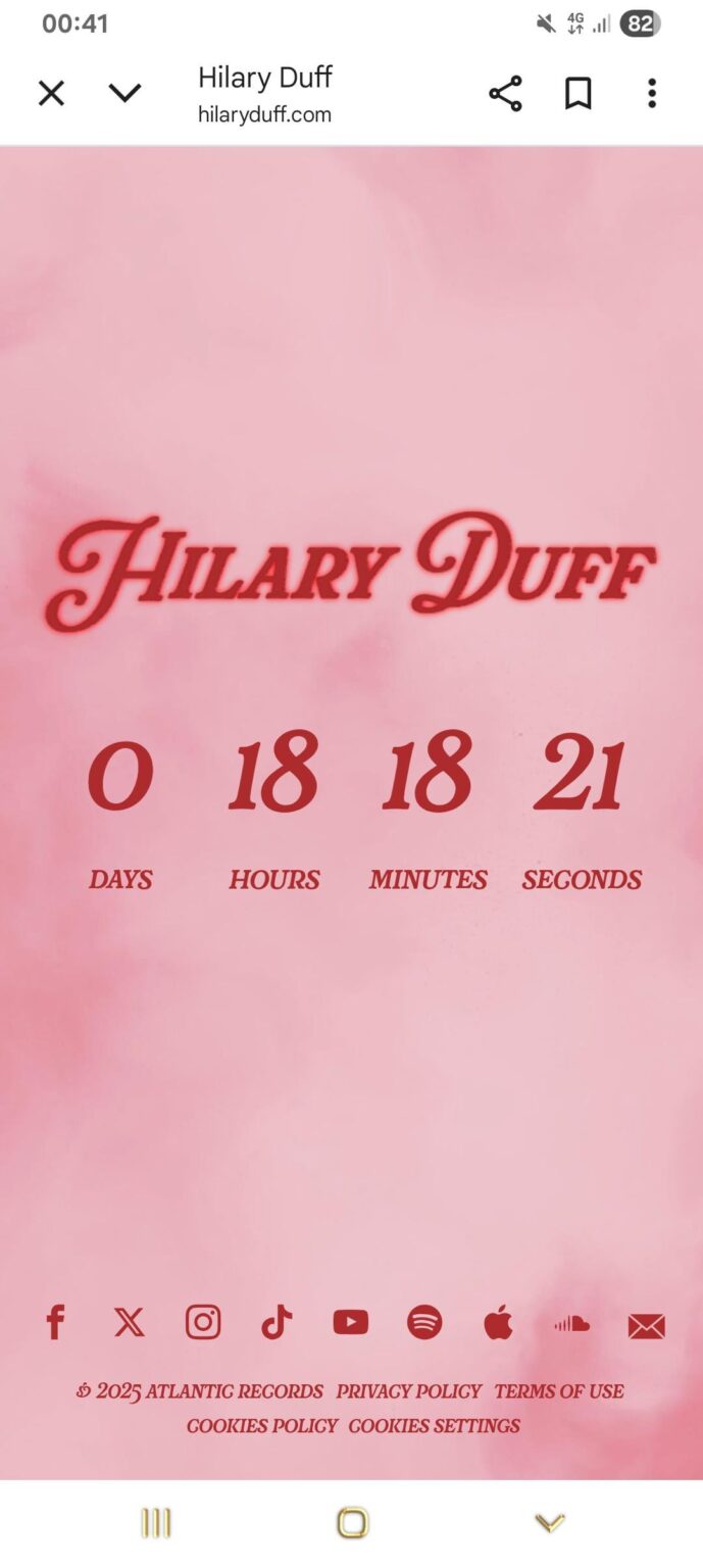 A countdown has appeared on Hilary Duff’s website ahead of her music comeback