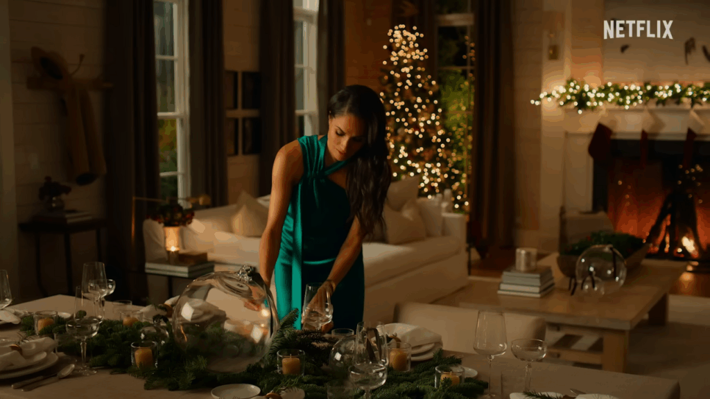 Meghan Markle And The $1,700 Dress: Why Celebrity Borrowing Etiquette Is Back In The Spotlight A still from With Love, Meghan: Holiday Celebration Official Trailer