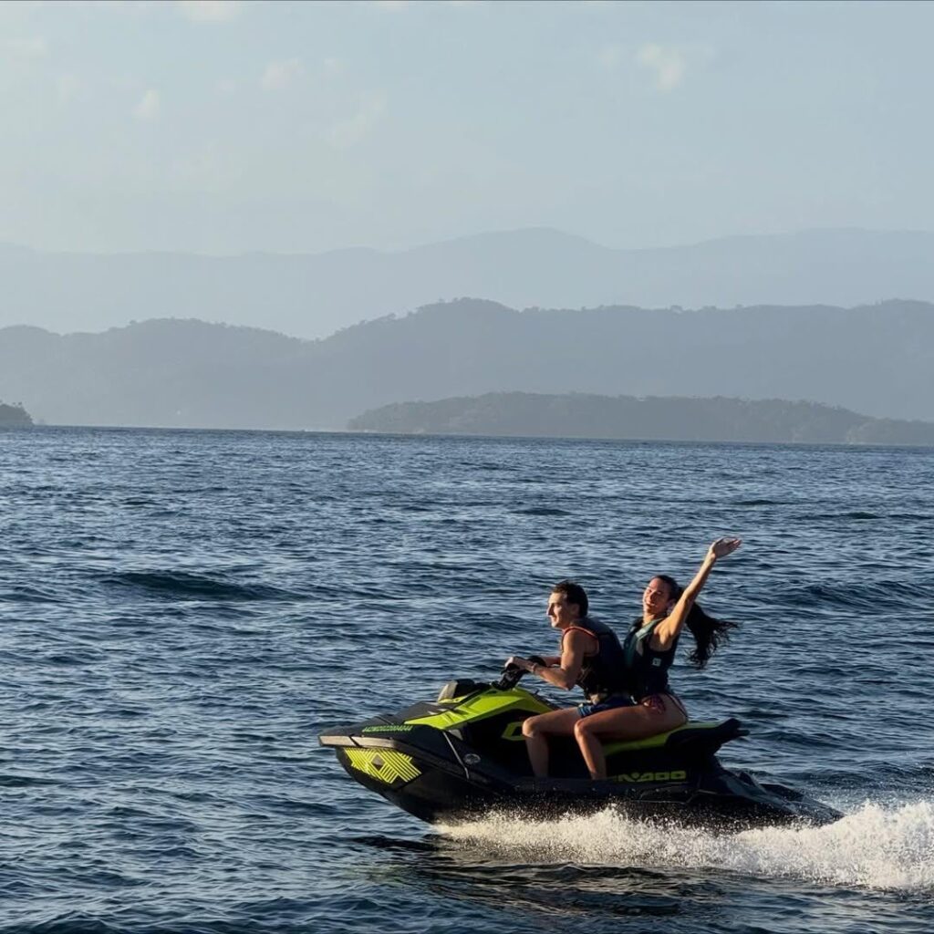 Dua Lipa and her brother Gjin jet skiing in Brazil