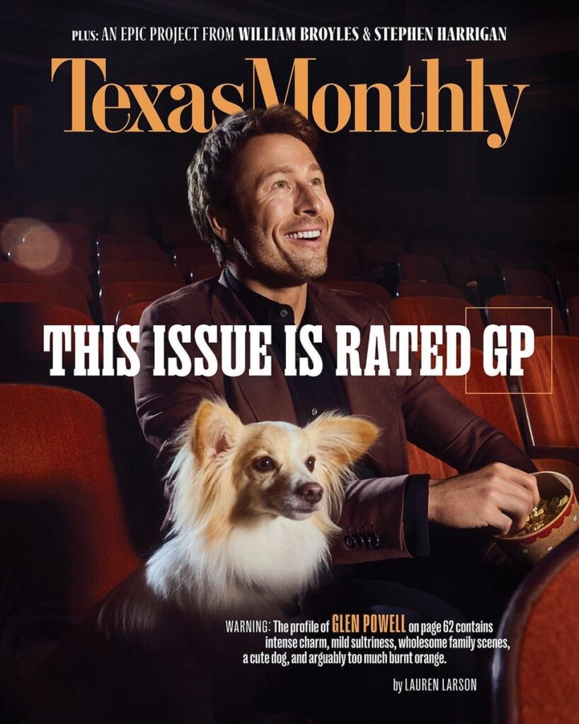 Glen Powell & Brisket cover the November 2025 issue of Texas Monthly. Photographed by Sami Drasin & styled by Warren Alfie Baker.