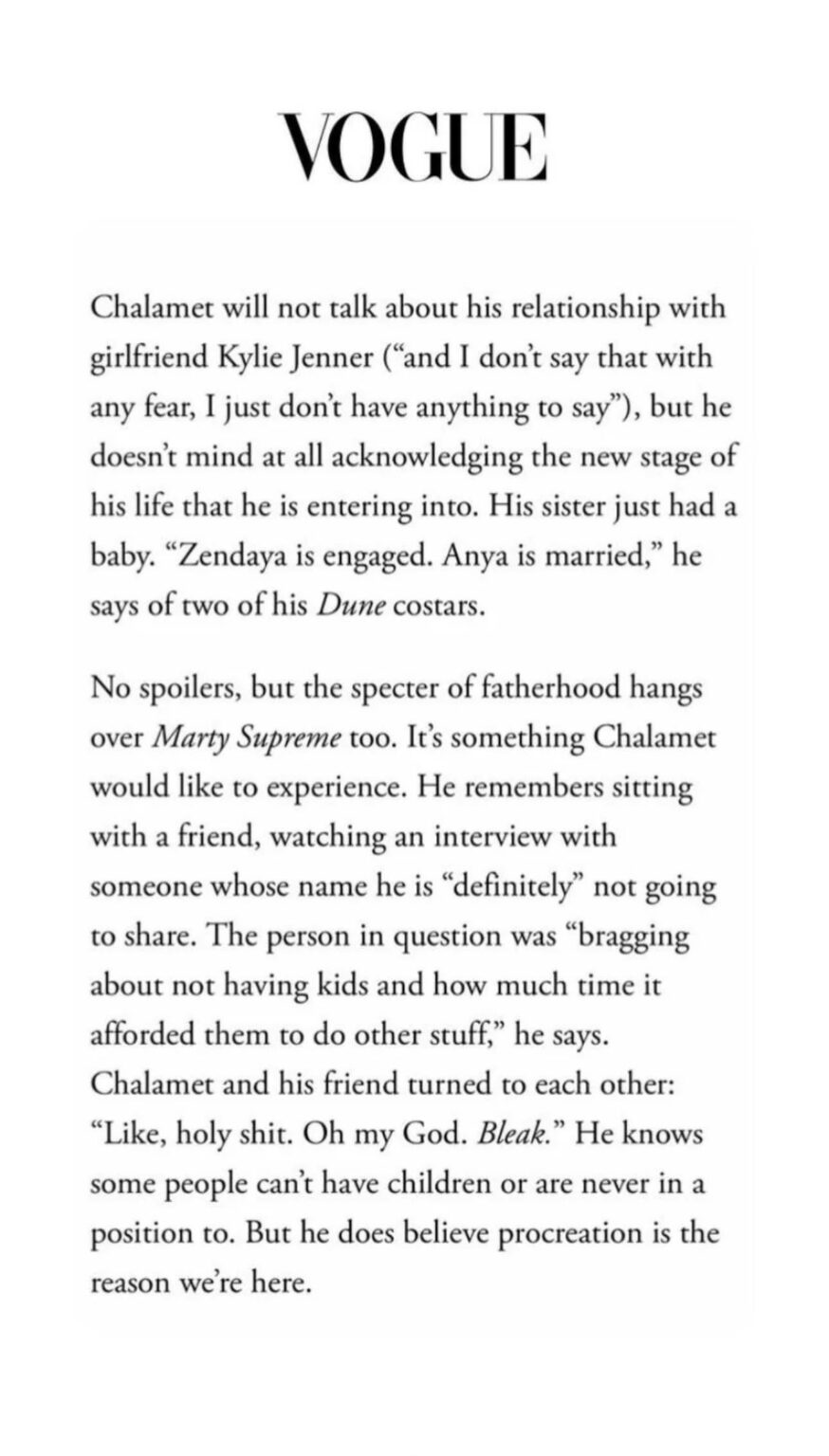 Timothee Chalamet’s thoughts on children and why “we’re here.” Timothee Chalamet’s thoughts on children and why “we’re here.”