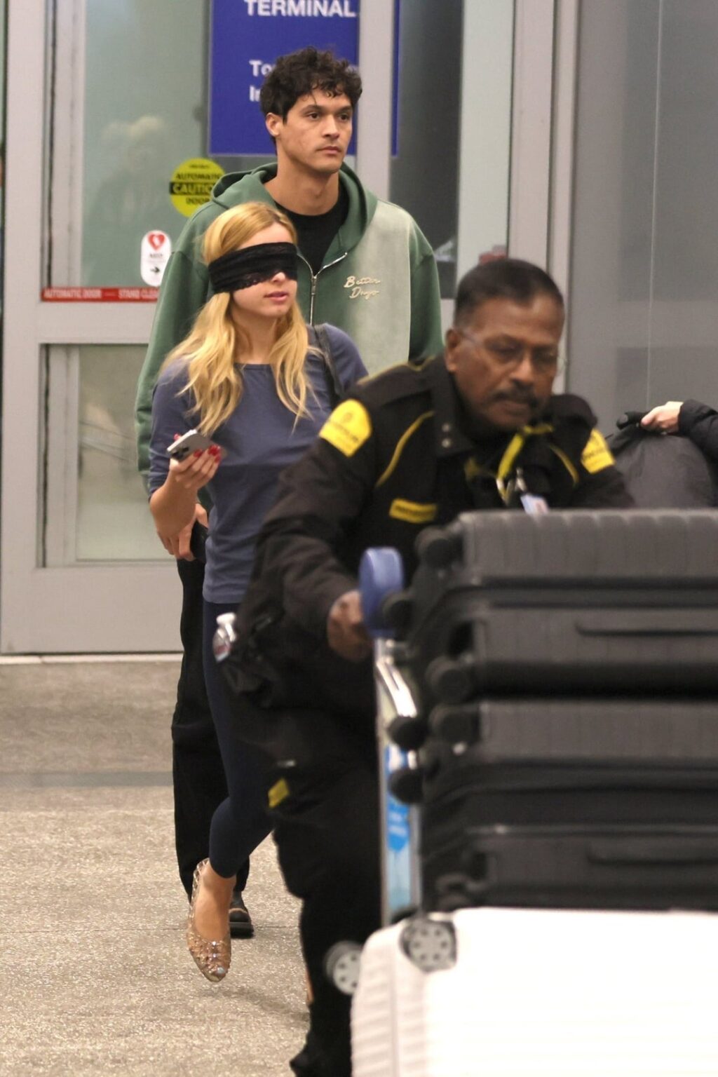 Addison rae spotted wearing blindfold at LAX in preparation to audition for the birdbox sequel