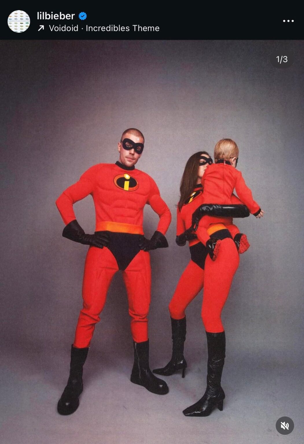 Justin, Hailey and Jack Blues Bieber as the Incredibles family for Halloween!