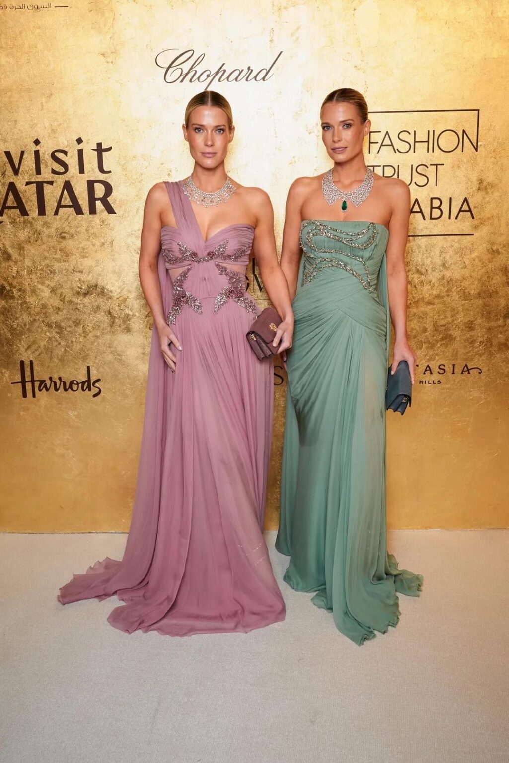 Princess Diana’s nieces Amelia and Eliza Spencer in Zuhair Murad and Chopard diamonds at the Fashion Trust Arabia 2025 Awards and the Franca Fund Gala in Doha, Qatar