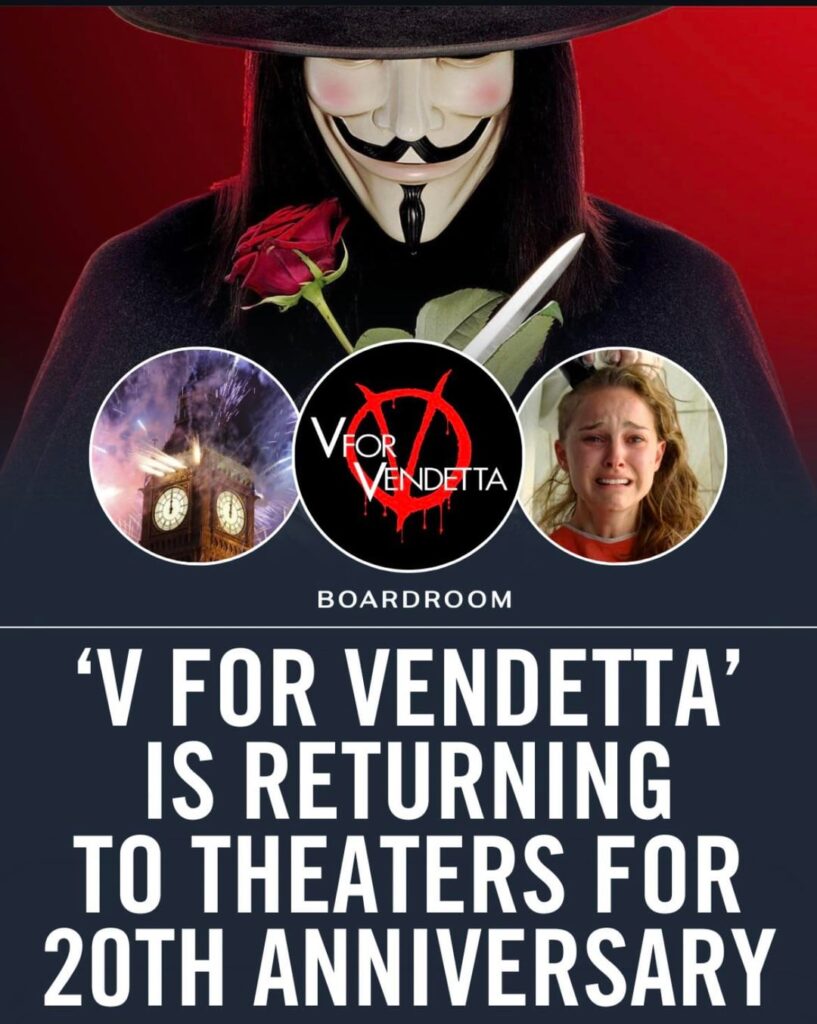 ‘V For Vendetta’ is returning to theatre for its 20th anniversary. The dystopian classic directed by James McTeigue and produced by the Wachowskis stars Natalie Portman and Hugo Weaving in a story of rebellion and freedom set in a totalitarian Britain