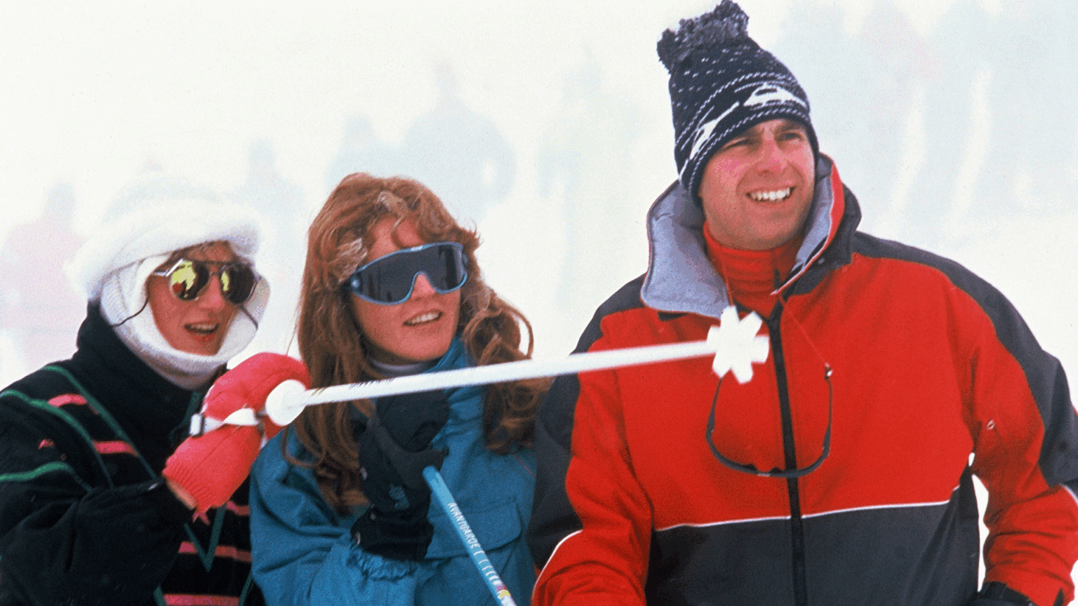 Royal Journalist Claims Princess Diana “Leaked” Sarah Ferguson and Andrew’s Split to “Distract” Media From Her Own Marriage Woes Princess Diana, Sarah Ferguson and Prince Andrew laughing and wearing ski suits