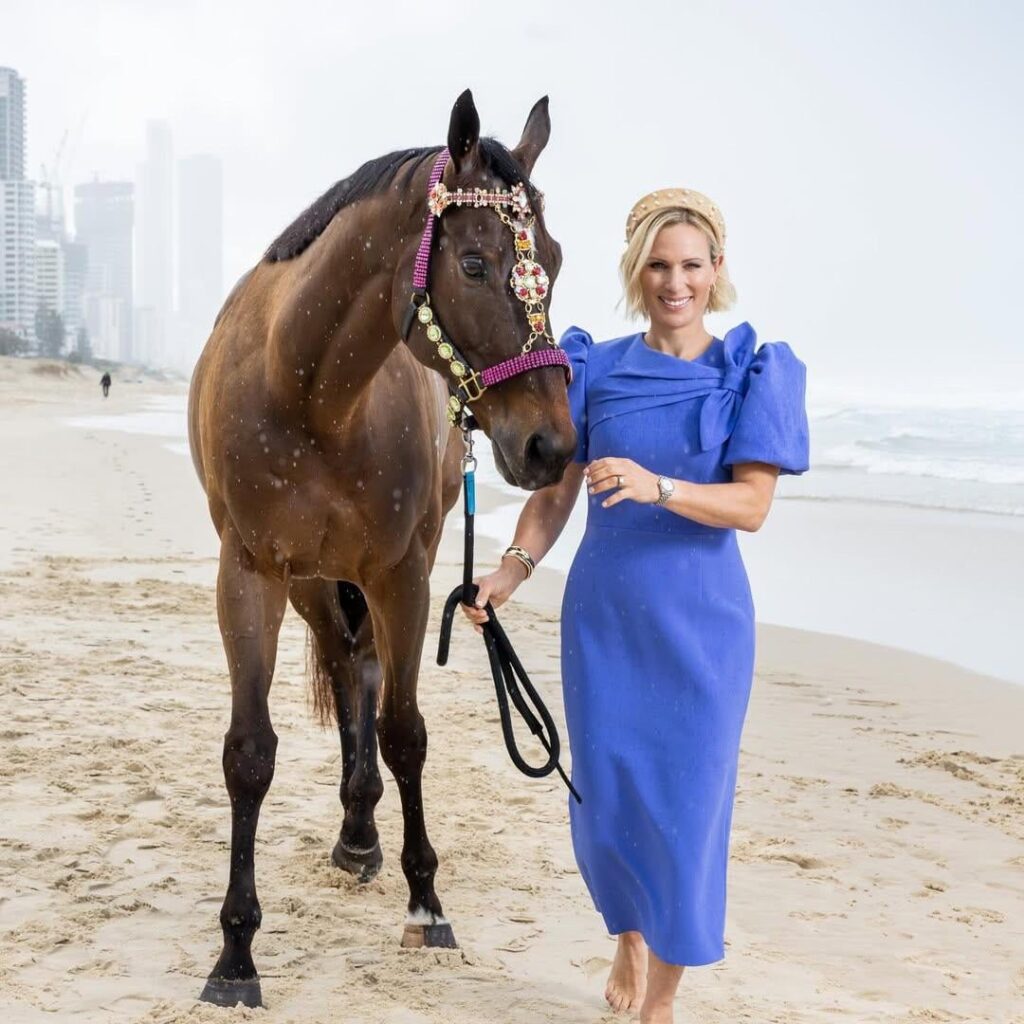 Zara Tindall does barefoot beach photoshoot with horse in Rebecca Vallance dress to promote polo and showjumping exhibition in Australia, where close friend of Harry’s Nacho Figueras will also appear