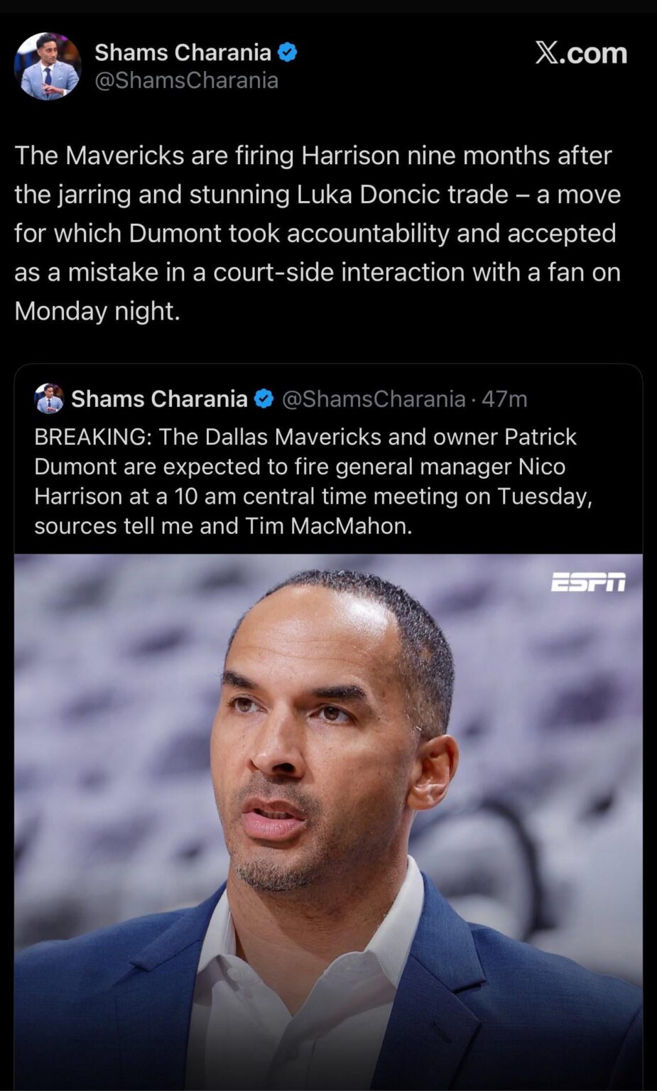 Dallas Mavericks to fire general manager Nico Harrison today at 10AM