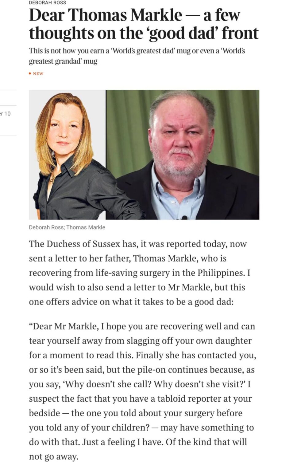 The Times roasting Meghan’s dad in an unusual show of support, asks if he has “wool for brains”