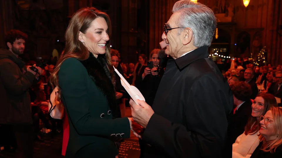 The Princess of Wales speaks with Eugene Levy. <span> Credit: PA</span>