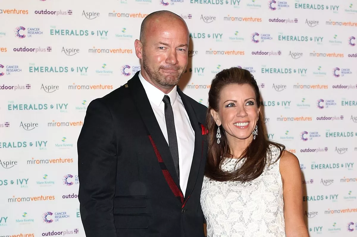 Alan Shearer and wife Lainya Shearer attend The Emeralds And Ivy Ball at Old Billingsgate Market on November 30, 2013 in London, England. 