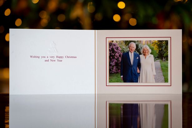The 2025 Christmas card of King Charles III and Queen Camilla in the grounds of Villa Wolkonsky, in Rome, during their state visit to The Republic of Italy in April 2025. The photograph was taken to mark The King and Queen's 20th wedding anniversary