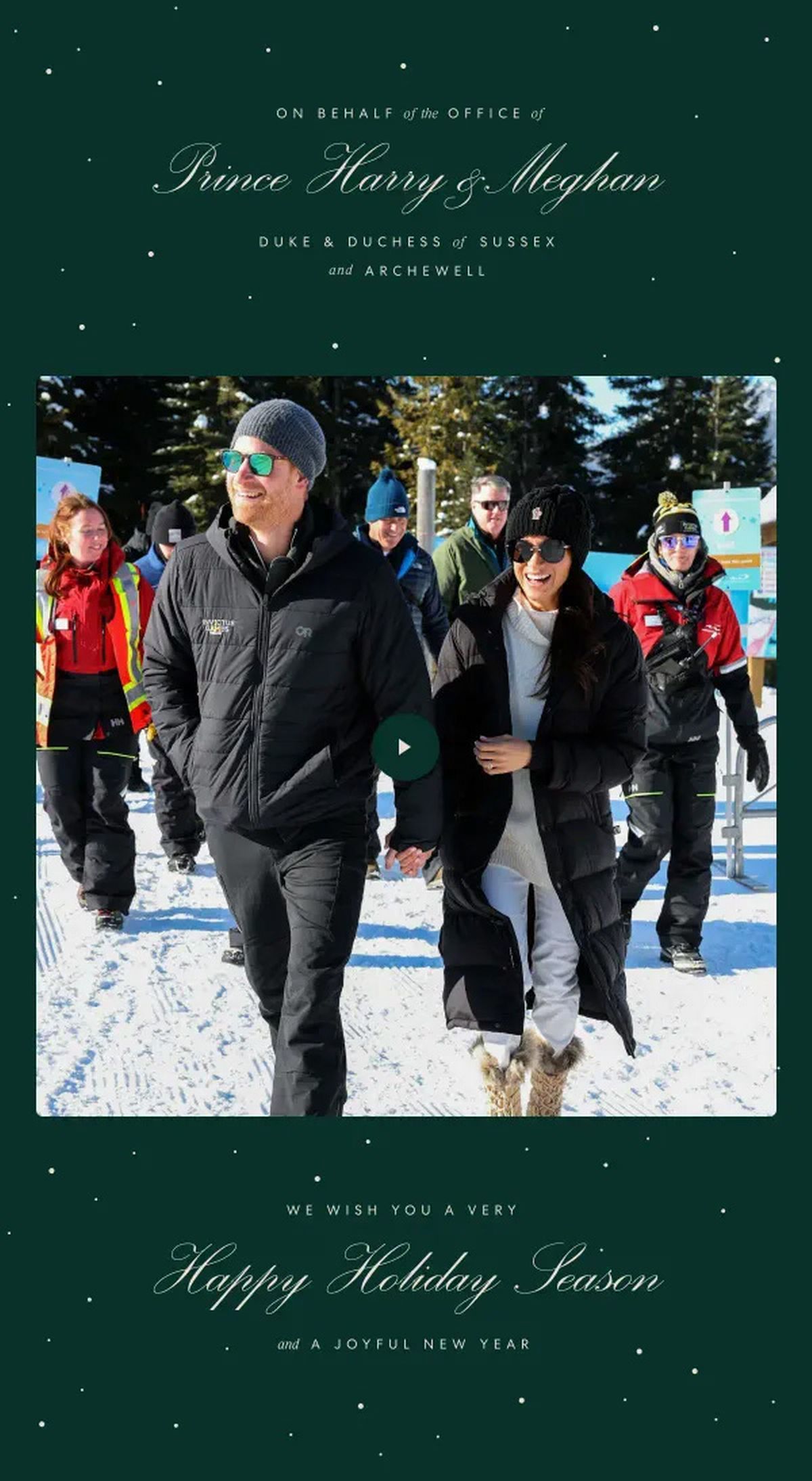The couple have also released a Christmas card, which included a picture of them together at the Invictus Games earlier this year