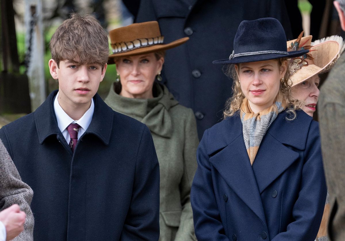  James, Earl of Wessex and Lady Louise Windsor attend the Christmas Day service at St Mary Magdalene Church on December 25, 2023 in Sandringham, Norfolk. 