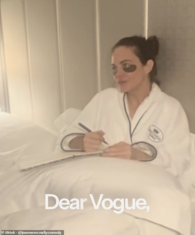 Comedian Joanne McNally has written a chaotic 'letter' to her best friend Vogue Williams , jokingly begging the public to keep the presenter in the I'm A Celebrity jungle