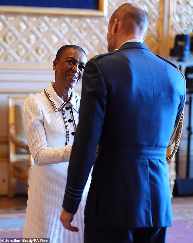 Andoh was given the honour for her services to drama, and was seen chatting amicably with the Prince of Wales